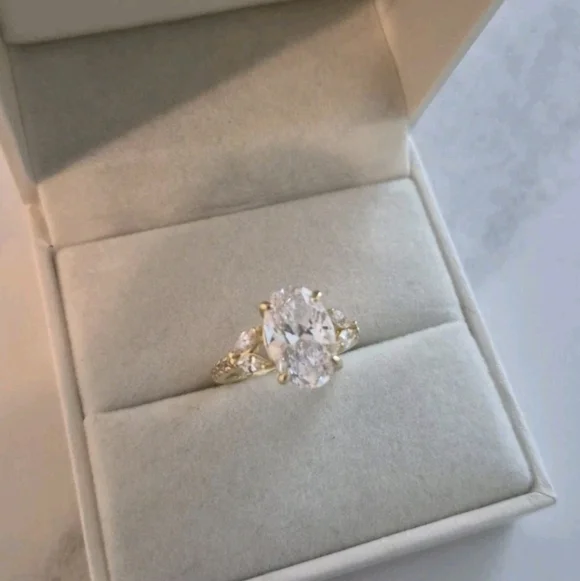 Maxine 3.5 Carat Oval Cut Cubic Zirconia Gold Plated 925 Engagement Ring, 4.5 - Picture 9 of 12